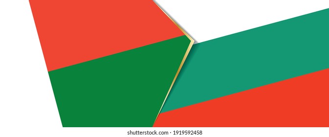 Madagaskar und Bulgarien Flaggen, zwei Vektorfahnen Symbol für Beziehung oder Konfrontation.