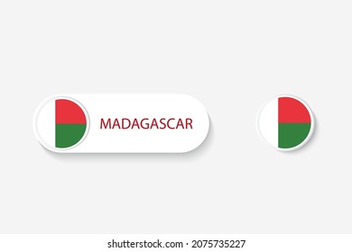 Bandera de botón de Madagascar en ilustración de forma ovalada con la palabra de Madagascar. Y la bandera de botón de Madagascar. 