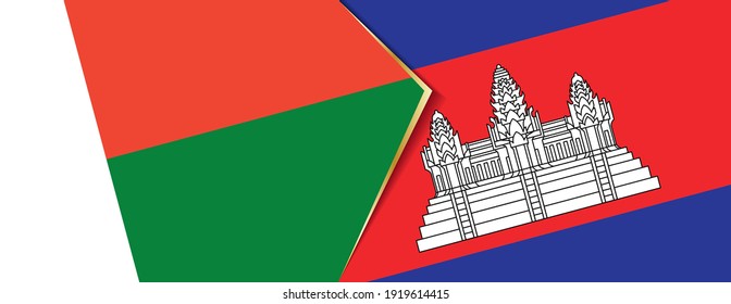 Madagascar and Cambodia flags, two vector flags symbol of relationship or confrontation.