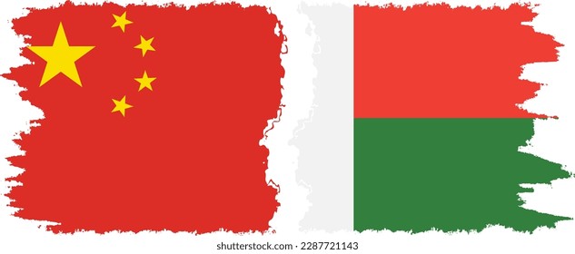 Conexión de banderas gruesas de Madagascar y China, vector