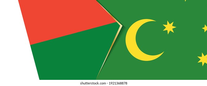 Madagascar and Cocos Islands flags, two vector flags symbol of relationship or confrontation.