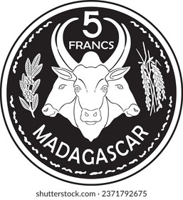 Diseño vectorial de la moneda de Madagascar de 5 francos