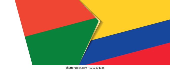 Banderas de Madagascar y Colombia, dos banderas vectoriales símbolo de relación o enfrentamiento.