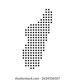 Madagascar country dotted map. Black spot pixel illustration isolated on white background. Vector circle mosaic.