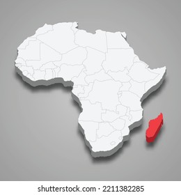 Madagascar country location within Africa. 3d isometric map