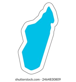Madagascar country silhouette. High detailed map. Solid blue vector sticker with white contour isolated on white background.