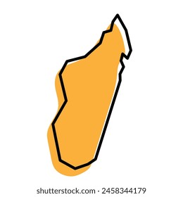 Madagascar country simplified map. Orange silhouette with thick black sharp contour outline isolated on white background. Simple vector icon