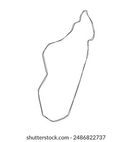 Madagascar country simplified map.Thin triple pencil sketch outline isolated on white background. Simple vector icon