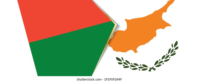Madagascar and Cyprus flags, two vector flags symbol of relationship or confrontation.