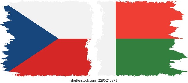 Madagascar and Czech Republic grunge flags connection, vector