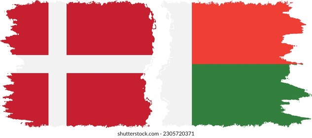 Verbindung mit Madagaskar und Dänemark mit Grunge-Flaggen, Vektorgrafik