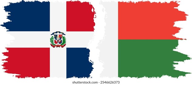 Madagascar and Dominican Republic grunge flags connection, vector