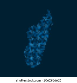 Madagascar dotted glowing map. Shape of the country with blue bright bulbs. Vector illustration.