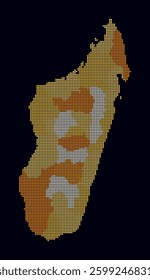 Madagascar dotted map. Digital style map of the country on dark background. Madagascar shape with circle dots. Colored dots style. Small size circles. Amazing vector illustration.