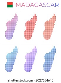 Madagascar dotted map set. Map of Madagascar in dotted style. Borders of the country filled with beautiful smooth gradient circles. Amazing vector illustration.