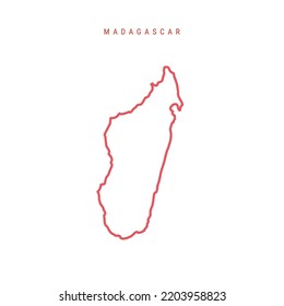 Mapa de esquema editable de Madagascar. Frontera roja de la República de Madagascar. Nombre del país. Ajustar el peso de la línea. Cambiar a cualquier color. Ilustración vectorial.