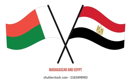 Madagaskar und Ägypten Flaggen überquert und schwingen flatter Stil. Offizieller Anteil. Korrigieren Sie Farben.