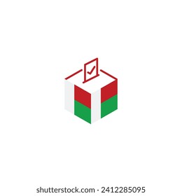 Madagascar election concept, democracy, voting ballot box with flag. Vector icon illustration