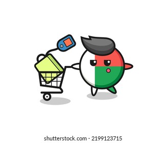 madagascar flag badge illustration cartoon with a shopping cart , cute design