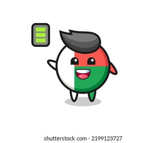 madagascar flag badge mascot character with energetic gesture , cute design