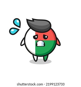 personaje de mascota de la bandera de madagascar con gesto de miedo, lindo diseño