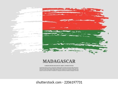 Madagascar flag with brush stroke effect and information text poster, vector background