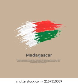 Madagascar flag. Brush strokes. Brush painted madagascar flag on a light background. Vector design national poster, template. Place for text. State patriotic banner, cover. Copy space