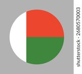 Madagascar flag circle icon. Republic of Madagascar round pennant. National flag of Madagascar badge.