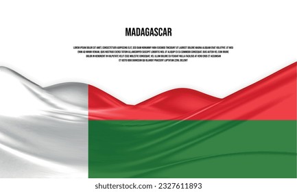 Madagascar flag design. Waving Madagascar flag made of satin or silk fabric. Vector Illustration.