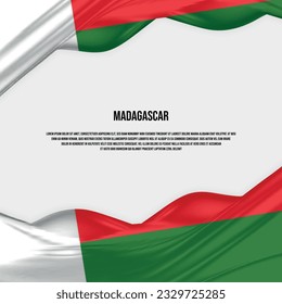 Madagascar flag design. Waving Madagascar flag made of satin or silk fabric. Vector Illustration.