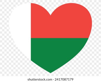 Madagascar  flag in heart shape isolated  on  transparent  background vector illustration
