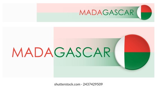 Madagascar flag horizontal web banner in modern neomorphism style. Webpage Madagascar country header button for mobile application or internet site. Vector