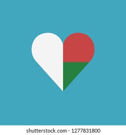 Madagascar flag icon in a heart shape in flat design. Independence day or National day holiday concept.