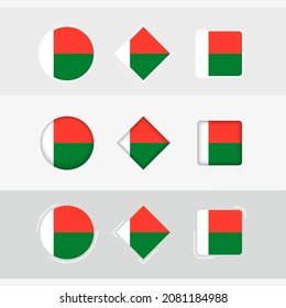 Madagascar flag icons set, vector flag of Madagascar. Three versions of icon.