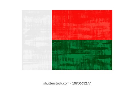 Madagascar flag isolated on white background. Vector illustration in grunge style.