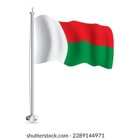 Madagascar Flag. Isolated Realistic Wave Flag of Madagascar Country on Flagpole. Vector Illustration.