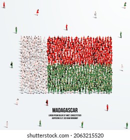 Madagascar Flag. A large group of people form to create the shape of the Madagascar flag. Vector Illustration.