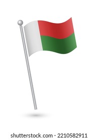 Madagascar flag on pole waving in the wind vector illustration