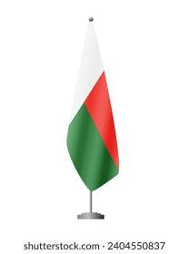 Madagascar flag on flag stand for official meetings, transparent background, vector