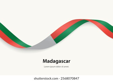 Madagascar flag on Waving ribbon. Template for independence day