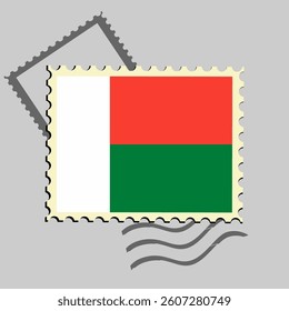 Madagascar flag postage stamp. Isolated vector illustration on grey post stamp background