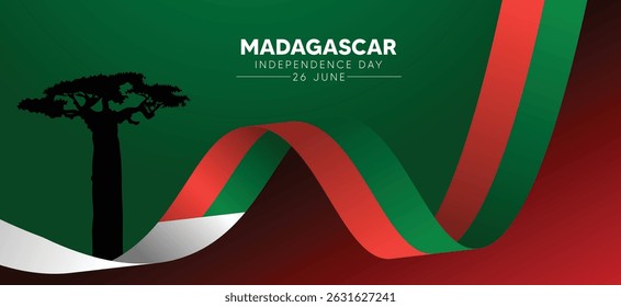 Madagascar flag ribbon with landmark Independence Day 26 June vector poster