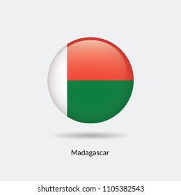 Madagascar flag - round glossy button. Vector Illustration.