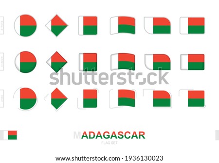 Madagascar flag set, simple flags of Madagascar with three different effects. Vector illustration.