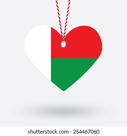 Madagascar flag in the shape of a heart with hang tags