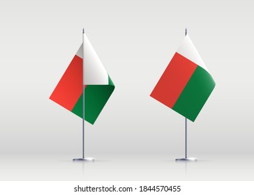 Madagascar flag state symbol isolated on background national banner. Greeting card National Independence Day of the Republic of Madagascar. Illustration banner with realistic state flag.