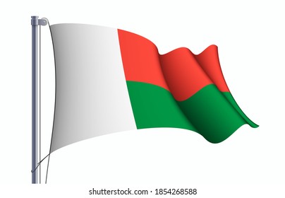 Madagaskar Flaggenstaatsymbol einzeln auf nationalem Hintergrund. Grußkarte Nationaler Unabhängigkeitstag der Republik Madagaskar. Illustrationsbanner mit realistischer Staatsflagge.