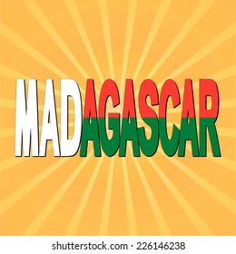 Madagascar flag text with sunburst vector illustration