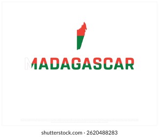 Bandeira de MADAGASCAR Tipografia com mapa sobre fundo branco, Projeto vetorial da bandeira de MADAGASCAR tipografia, Bandeira de MADAGASCAR, Projeto do Dia Nacional, Projeto do Dia de MADAGASCAR