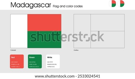 Madagascar Flag version of colored, outline and icons